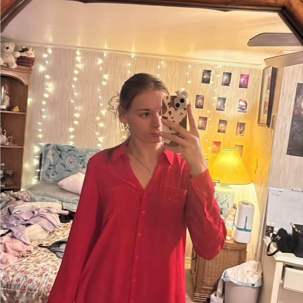 Vibrant Red Button-Up Shirt